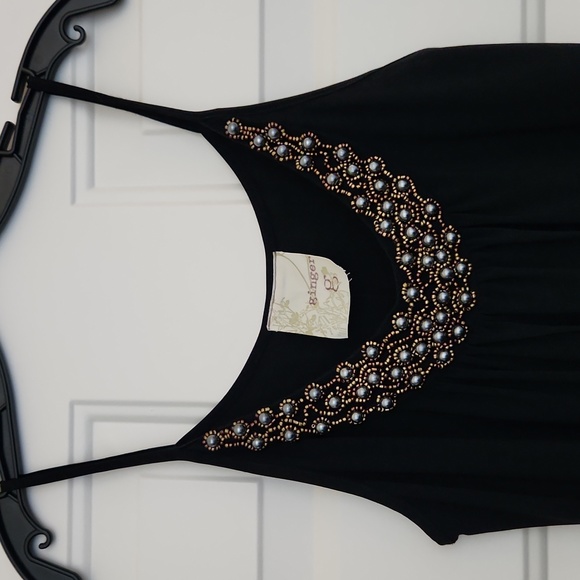 38" lenght mini dress. Microfiber solid black, spaghetti straps a line. - Picture 2 of 3